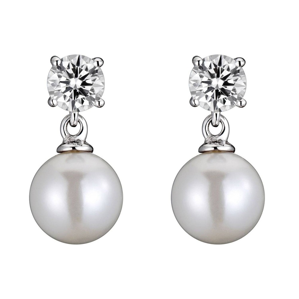Genevive Delphine Classic Midi Drop Earrings Womens Pearl Cubic‎ Zirconia Silver